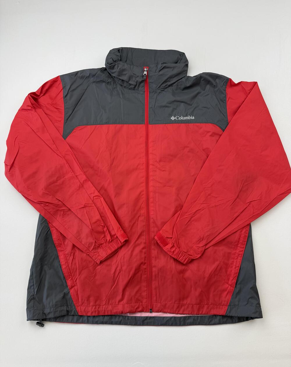 Columbia Jacket Mens XL Red Gray Full Zip Windbreaker Colorblock Lightweight